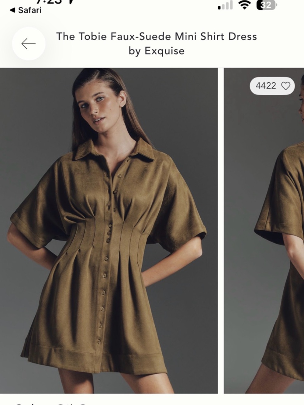 Anthropologie Tobie Faux-Suede Mini Shirt Dress in Olive Green